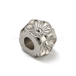 Tarnish Resistant 304 Stainless Steel Beads, Cube with Flower, Stainless Steel Color, 5.5x5.5x5.5mm, Hole: 2.7mm(STAS-A091-16P)