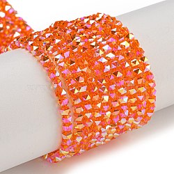 Electroplate Glass Beads Strands, Pearl Luster Plated, Faceted, Star, Orange Red, 3x4x4mm, Hole: 1mm, about 98pcs/strand, 12.60''(32cm)(GLAA-Q105-02O)