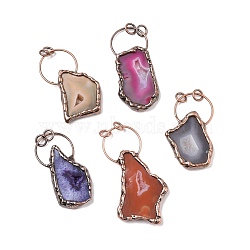 Natural Dyed Druzy Agate Big Pendants, with Red Copper Tone Brass Findings and Jump Rings, Cadmium Free & Lead Free, Polygon, Mixed Color, 57.5~77x29~45x6~8mm, Hole: 6mm(G-I330-05R)