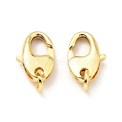 Brass Lobster Claw Clasps, with Open Jump Rings, Cadmium Free & Lead Free, Oval, Real 18K Gold Plated, 11x7x2.5mm(KK-G416-24G)