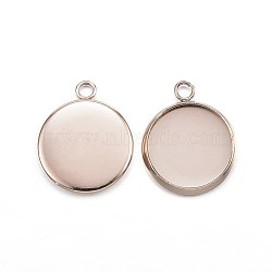 Ion Plating(IP) 304 Stainless Steel Pendant Cabochon Settings, Plain Edge Bezel Cups, Flat Round, Rose Gold, Tray: 12mm, 17x14x2mm, Hole: 2mm(STAS-F143-18RG)