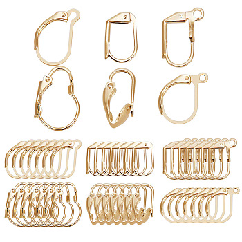 48Pcs 6 Styles Brass Leverback Earring Findings, with Horizontal Loop, Golden, 13~16.5x8~11x1.5~6mm, Hole: 1.4~1.8mm, Pin: 0.7~0.8mm, 8Pcs/style