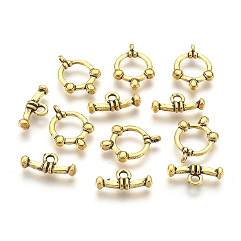 Tibetan Style Toggle Clasps, Ring, Cadmium Free & Nickel Free & Lead Free, Antique Golden, 20x14.3x2mm, Hole: 2mm