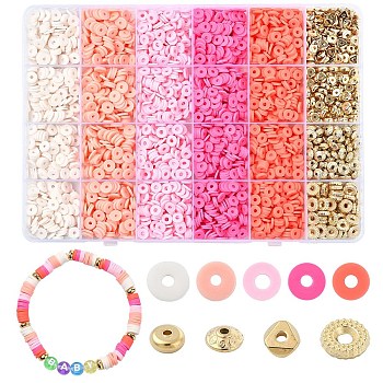 DIY Disc Polymer Clay & CCB Plastic Beads Jewelry Making Findings Kits, Mixed Shapes, Pink, 6~8x6~8x0.5~3mm, Hole: 1.4~2mm