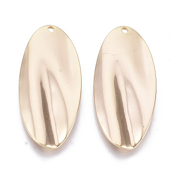 Brass Pendants, Nickel Free, Oval, Real 18K Gold Plated, 30x14x2mm, Hole: 1.2mm