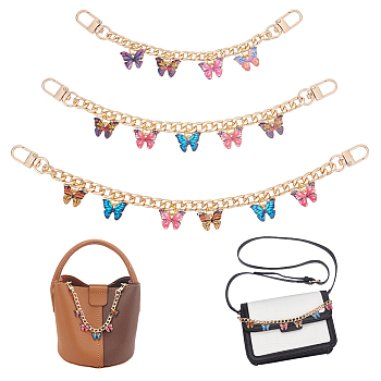 Iron Curb Chain Purse Chains, with Alloy Enamel Butterfly Charm, Mixed Color, 20~30cm, 3 style, 1pc/style, 3pcs/set