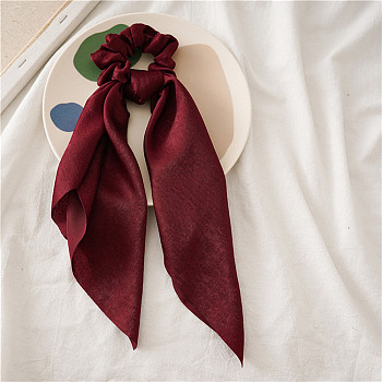 Cloth Elastic Hair Accessories, for Girls or Women, Scrunchie/Scrunchy Hair Ties with Long Tail, Knotted Bow Hair Scarf, Poneytail Holder, Dark Red, 300mm