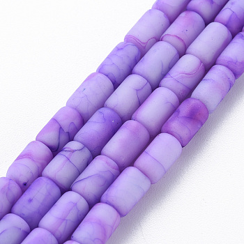 Opaque Baking Painted Crackle Glass Beads Strands, Frosted, Column, Dark Orchid, 7.5x4.5mm, Hole: 1mm, about 49pcs/strand, 18.31 inch(46.5cm)