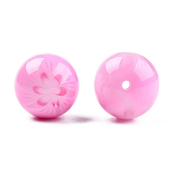 Flower Opaque Resin Beads, Round, Pearl Pink, 20x19mm, Hole: 2mm