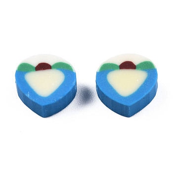 Handmade Polymer Clay Beads, Peach, Deep Sky Blue, 9~9.5x9.5~10x4.5mm, Hole: 1.2~1.8mm