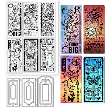 1 Sheet Custom PVC Plastic Clear Stamps, with 1Pc Carbon Steel Cutting Dies Stencils, for DIY Scrapbooking, Photo Album Decorative, Cards Making, Flower, Stamps: 160x110x3mm, Stencils: 125x87x0.8mm