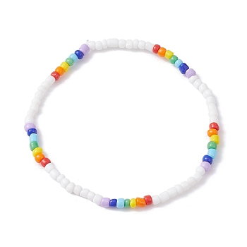 Glass Seed Beaded Stretch Bracelets, Colorful, Inner Diameter: 2-1/4 inch(5.55cm)
