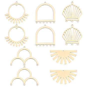 10Pcs 5 Styles 201 Stainless Steel Pendants, Laser Cut, Mixed Shapes, Real 18K Gold Plated, 2pcs/style