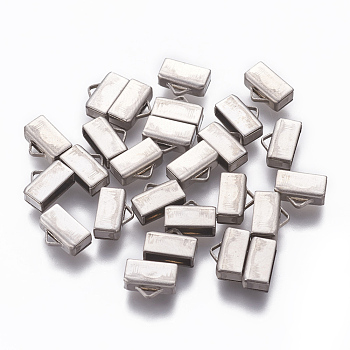 201 Stainless Steel Cord End, Stainless Steel Color, 6x8x3mm, Hole: 2x1mm, Inner Diameter: 2x7mm