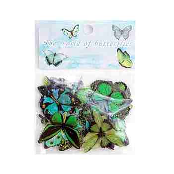 Waterproof PET Plastic Adhesive Sticker Lables, for Suitcase, Refrigerator, Mobile Phone Shell, Scarpbook, Notebook, Water Proof, Butterfly, Green, 20~50x20~50mm, about 40pcs/bag