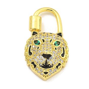 Brass Micro Pave Cubic Zirconia Pendants, Enamel Leopard Charms, Real 18K Gold Plated, 24.5x14x7.5mm, Hole: 8x5mm
