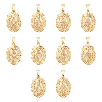 10Pcs Vacuum Plating 201 Stainless Steel Pendants, Oval with Virgin Mary, Golden, 25x17x2mm, Hole: 6x3mm