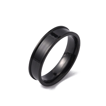 201 Stainless Steel Grooved Finger Ring Settings, Ring Core Blank, for Inlay Ring Jewelry Making, Electrophoresis Black, Inner Diameter: 21mm