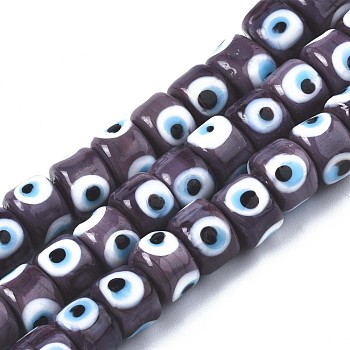 Handmade Evil Eye Lampwork Beads Strands, Column, Dark Slate Blue, 8.5x6~7mm, Hole: 2mm, about 53~56pcs/strand, 13.78 inch~14.17 inch(35cm~36cm)