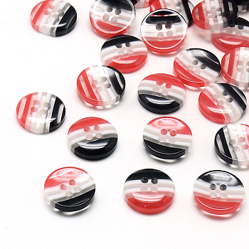 4-Hole Stripe Resin Buttons, Flat Round, White, 12.5x2.5mm, Hole: 1.5mm