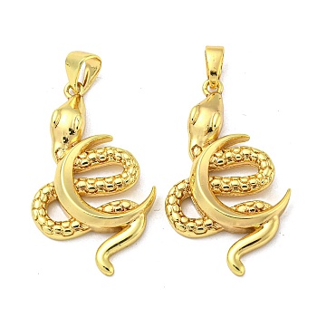 Brass Pendants, Snake with Moon, Real 18K Gold Plated, 29.5x17.5x3.5mm, Hole: 4.5x3.5mm