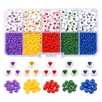 1800OPcs 10 Style Baking Paint Glass Seed Beads, Opaque Acrylic Beads, Flat Round, Mixed Color, 3~7x1.5~3.5mm, Hole: 1~1.2mm, about 1800pcs/box