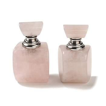 Natural Rose Quartz Dropper Perfume Bottles, with Stainless Steel Color Tone 304 Stainless Steel Findings, SPA Aromatherapy Essemtial Oil Empty Bottle, 3.2~3.25x3.5x5.95~6cm