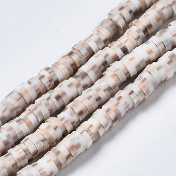 Handmade Polymer Clay Beads Strands, for DIY Jewelry Crafts Supplies, Heishi Beads, Disc/Flat Round, Antique White, 4x0.5mm, Hole: 1.8mm, about 320~447pcs/strand, 15.75 inch~16.14 inch(40~41cm)