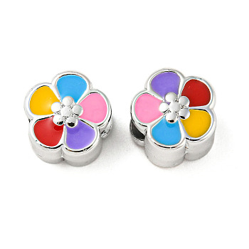 CCB Plastic Large Hole Beads, with Enamel, Flower, 10.5x10x8mm, Hole: 5mm