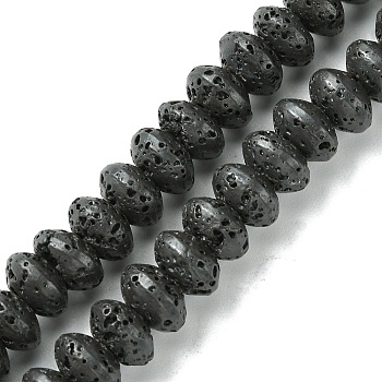 Natural Lava Rock Beads Strands, Saucer Beads, Frosted, 8.5x5mm, Hole: 1.3mm, about 75pcs/strand, 15.16''(38.5cm)