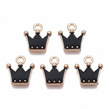 Alloy Charms, Cadmium Free & Lead Free, with Enamel, Crown, Light Gold, Black, 11.5x10.5x2mm, Hole: 1.5mm