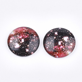 Starry Sky Pattern Printed Glass Cabochons, Half Round/Dome, Colorful, 25x6~6.5mm