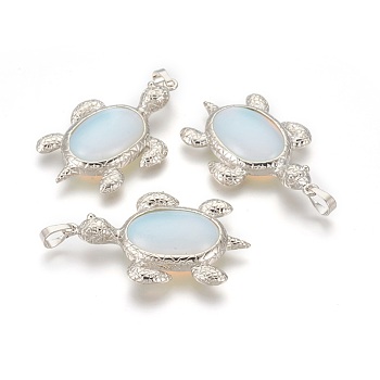 Opalite Pendants, with Alloy Findings, Tortoise, Platinum, 49x31.5x7mm, Hole: 8x5mm