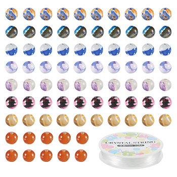 DIY Stretch Bracelet Making Kit, Including Dyed Natural Fire Crackle Agate Round Beads, Elastic Thread, Mixed Color, 80Pcs/box