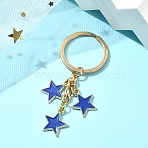 Star Alloy Enamel Keychain, with Iron Findings, Star, Dark Blue, 7cm(KEYC-YW00144-09)