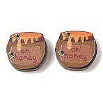 Printed Schima Wood Beads, Bees with Honey Pot, Spray Paint, Brown, 20.5x21.5x6.5mm, Hole: 2.2mm(WD-CBA91F0-01)