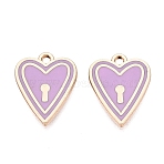 Alloy Enamel Pendants, Rack Plating, Heart Lock Charms, Golden, Medium Orchid, 17.5x13.5x1.5mm, Hole: 1.5mm(ENAM-Q002-07G-02)