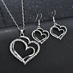 Heart Alloy Crystal Rhinestone Pendant Necklace & Dangle Earring Sets, Platinum, 40x23mm(FS-WG8597C-02)