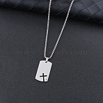 201 Stainless Steel Rhinestone Pendant Necklaces, Rectangle, Stainless Steel Color, 23.62 inch(60cm)(FS-WGBCC8A-01)