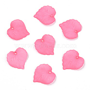 Transparent Frosted Acrylic Leaf Charms, Hot Pink, 16x15x2.5mm, Hole: 1.4mm(FACR-ZX003-01D)