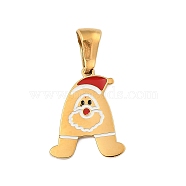 Christmas Theme 304 Stainless Steel Pendants, with Enamel, Golden, Santa Claus Letter Charm, Letter A, 16x13x1.5mm, Hole: 6x3mm(STAS-R007-01A-G)