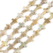 Drawbench Style Natural Freshwater Shell Beads Strands, AB Color, Cross, Tan, 14.5x12x3mm, Hole: 0.5mm, about 12pcs/strand, 7.48 inch(19cm)(BSHE-G036-01)