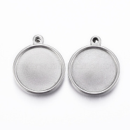 304 Stainless Steel Pendant Cabochon Settings, Double-sided Tray, Flat Round, Stainless Steel Color, 21.5x18x3mm, Hole: 2mm, Tray: 15mm(STAS-H416-05A)