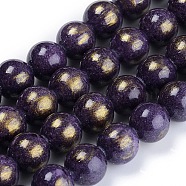 Natural Jade Beads Strands, with Gold Foil, Dyed, Round, Indigo, 8mm, Hole: 1mm, about 50pcs/strand, 15.75 inch(40cm)(X-G-F670-A25-8mm)