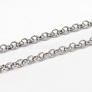 304 Stainless Steel Rolo Chains, Belcher Chains, Unwelded, Stainless Steel Color, 3x1mm(CHS-L001-28-3mm)