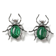Dual-use Items Alloy Spider Brooch, with Synthetic Malachite, Antique Silver, 42x38x12~13mm, Hole: 4.5x4mm(JEWB-C026-03B-AS)