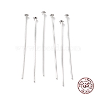 Rhodium Plated 925 Sterling Silver Flat Head Pins, Platinum, 22 Gauge, 35x0.6mm, Head: 2mm(STER-M117-03C-P)