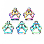 Rainbow Color Alloy Pendants, Cadmium Free & Nickel Free & Lead Free, Pawprint, 19.5x16.5x1.5mm, Hole: 2mm(PALLOY-N163-115-NR)