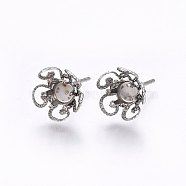 201 Stainless Steel Stud Earring Settings, with 304 Stainless Steel Pin, Flower, Stainless Steel Color, Tray: 5mm, 16x10mm, Pin: 0.8mm(STAS-I095-12P)