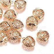 Brass Hollow Charms, Heart, Light Gold, 14.5x12x7mm, Hole: 1.5mm(KK-R037-22KC)